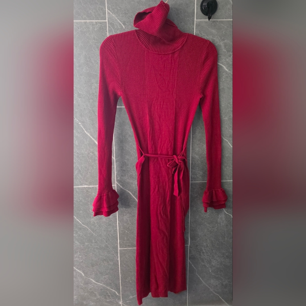 Victoria's Secret International Red Turtleneck Tie Belted Sweater Dress Size XS